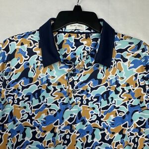 Derminpro Mens XL Polo Shirt Blue Tan Abstract Camo Short Sleeve Golf Top